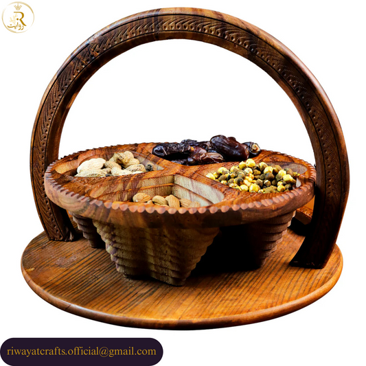 Handcrafted Foldable Wooden Dry Fruit Basket For Serving & Decor